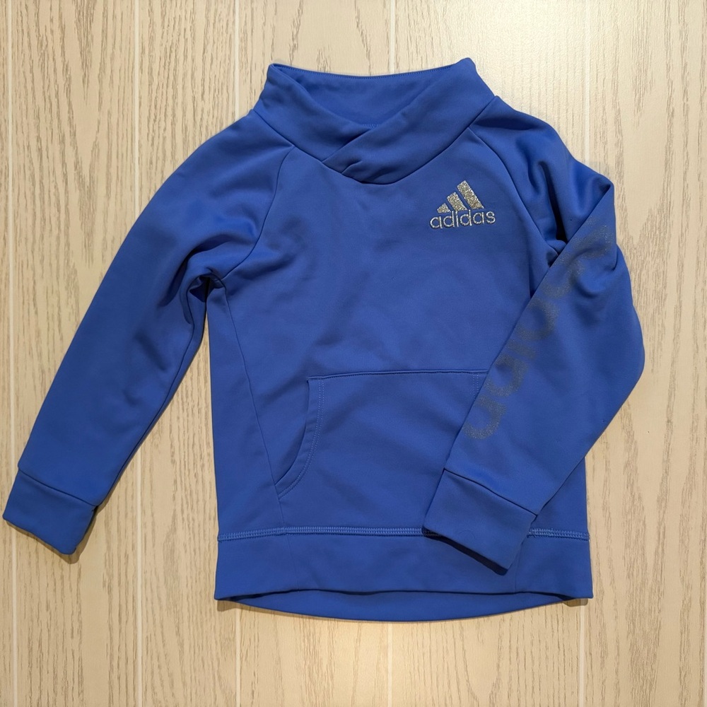 Adidas Girls Size‎ 5 Blue Logo Pullover Hoodie Athletic Sweatshirt